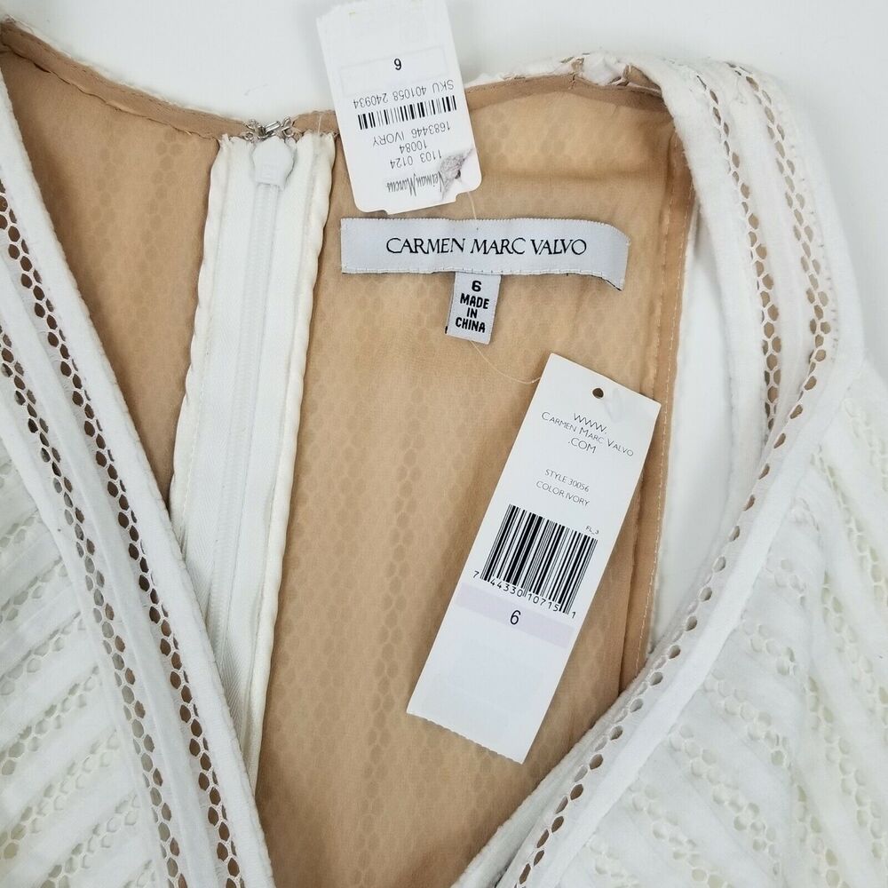 Carmen Marc Valvo Textured Stripes A-Line Off White Dress Sz 6 NWT $595 D0 - Picture 8 of 9